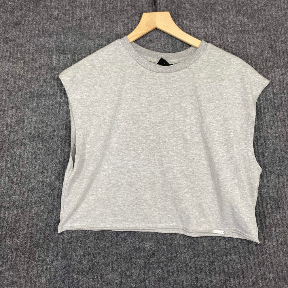 Sumwon Mens XS Heather Gray Sleeveless Crop Muscle Tee Boxy Raw Hem Streetwear